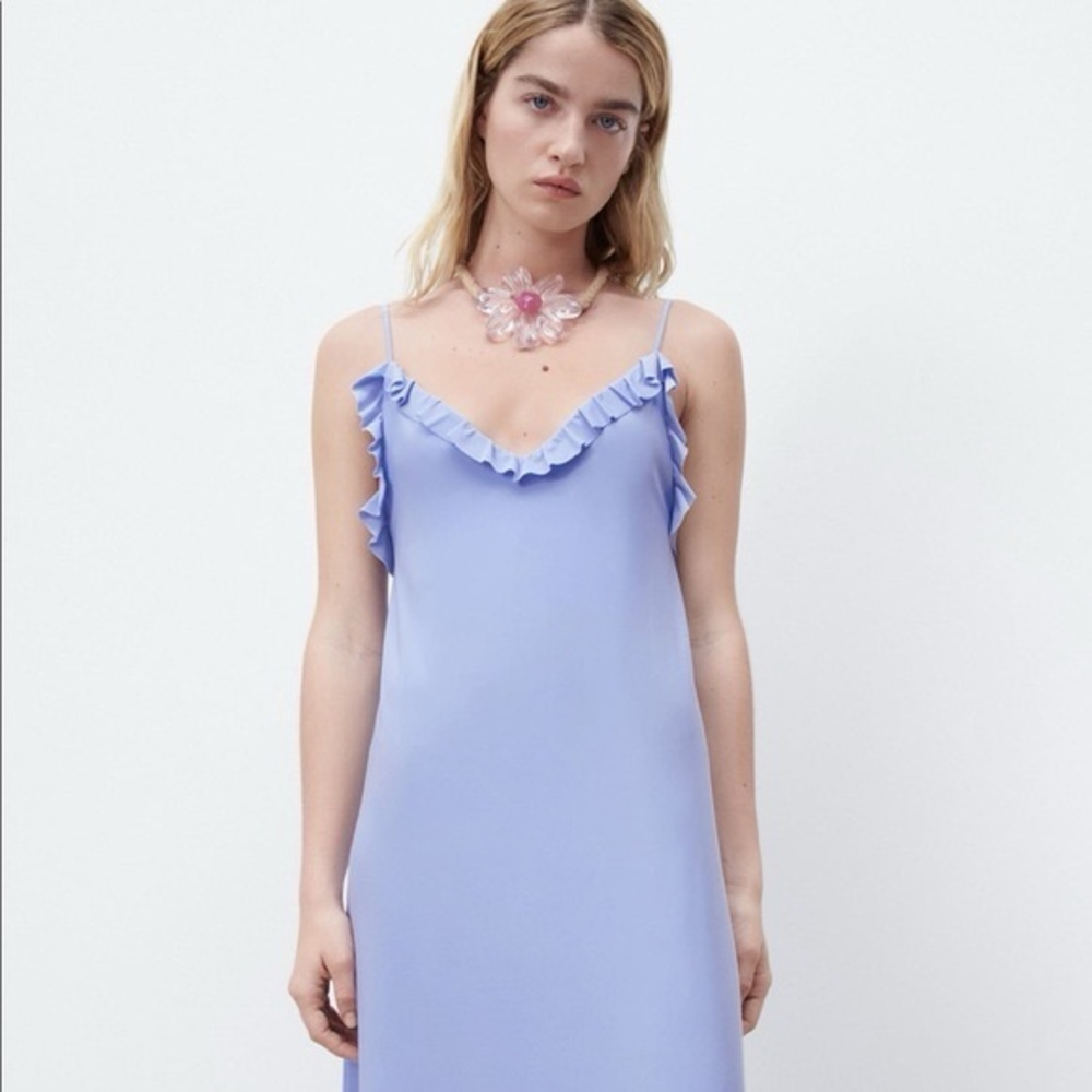 Zara Blue Midi Dress With Ruffles
